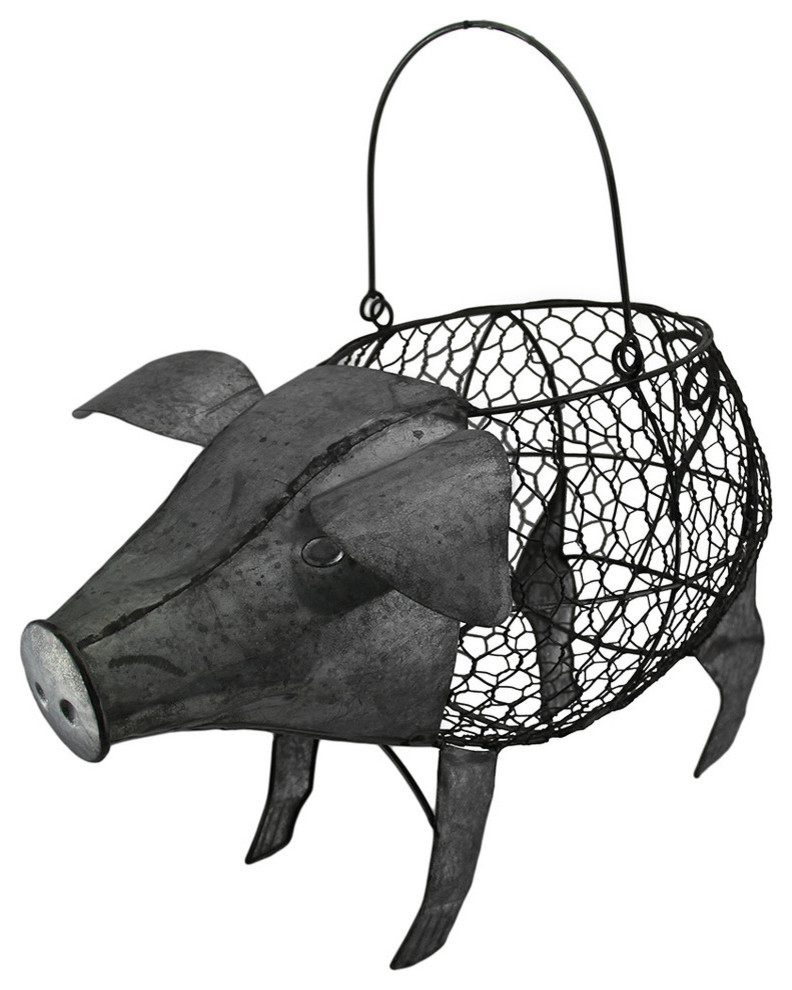 Pig Shaped Galvanized Finish Metal Chicken Wire Basket With Handle