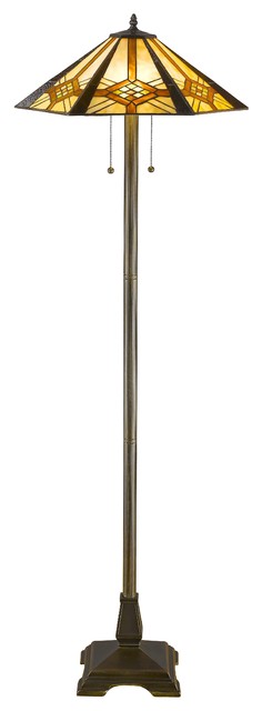 Serena d'italia Tiffany 2-Light Hex Mission 58" Bronze Floor Lamp