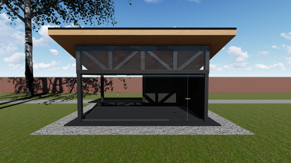 Теплая беседка с безрамным раздвижным остеклением