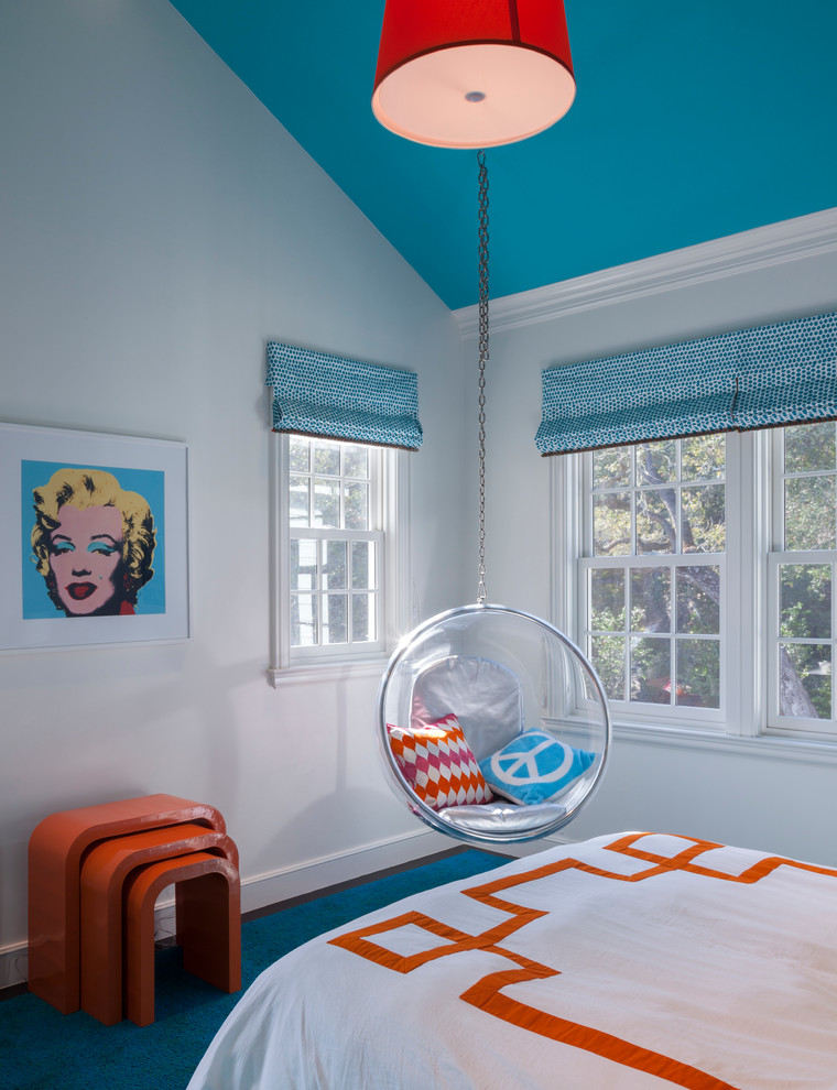 Design ideas for a transitional teen room in Other with white walls.