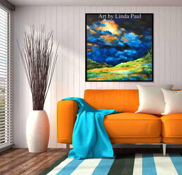 Living Room With Blue Orange And Green Wall Art For Sale Contemporary Living Room Denver By Linda Paul Studio Houzz Uk
