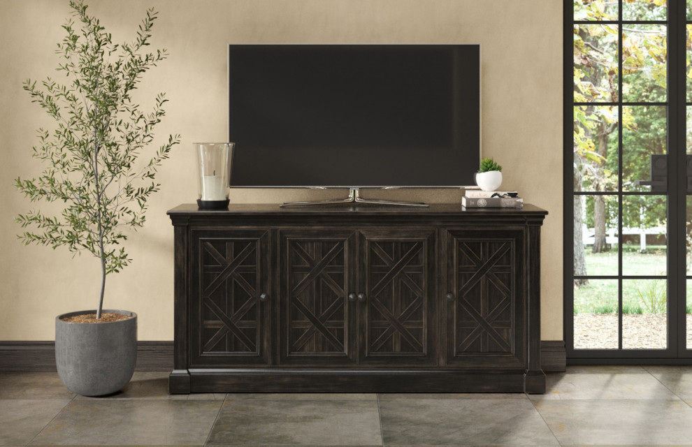 Traditional 70" TV Console Wood Accent Fully Assembled Dark