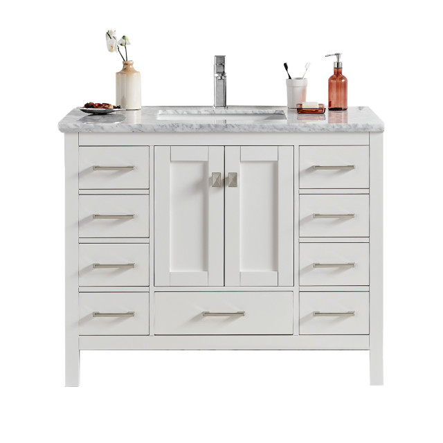 Eviva Hampton 36 x 18 inch White Bathroom Vanity with Carrara Quartz ...