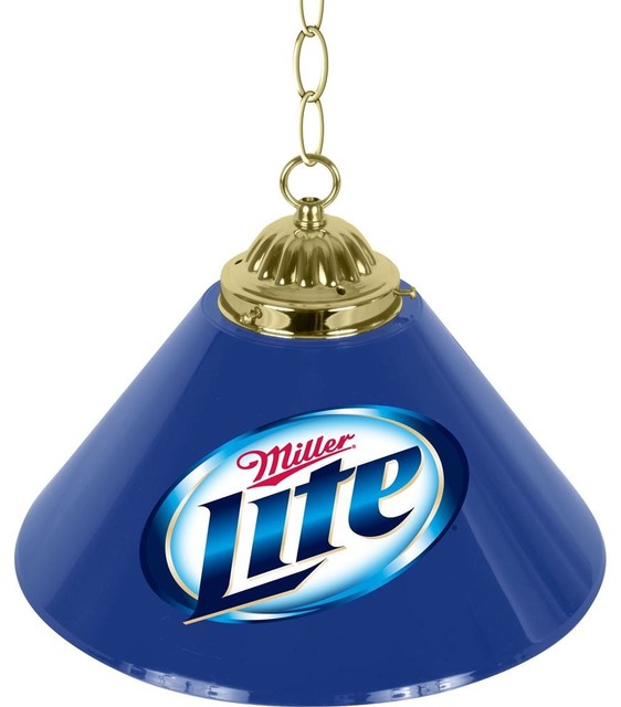 Single Shade Bar Lamp w Miller Lite Logo Contemporary Pool Table