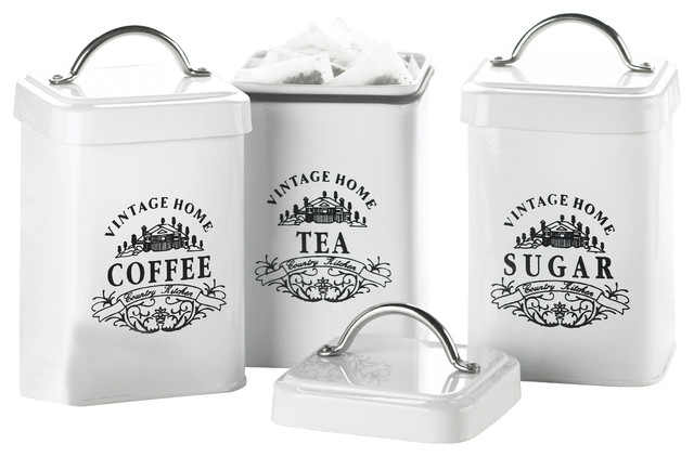 Vintage Home Metal Canisters Set Of 3 Traditional Kitchen Vintage Home Metal Canisters Set Of 3 Traditional Kitchen And Jars By Global Amici