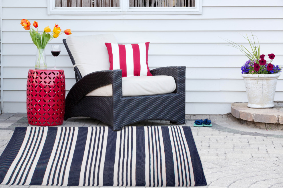 DII Nautical Blue Multi Stripe Outdoor Rug Beach Style Outdoor Rugs by Design Imports Houzz