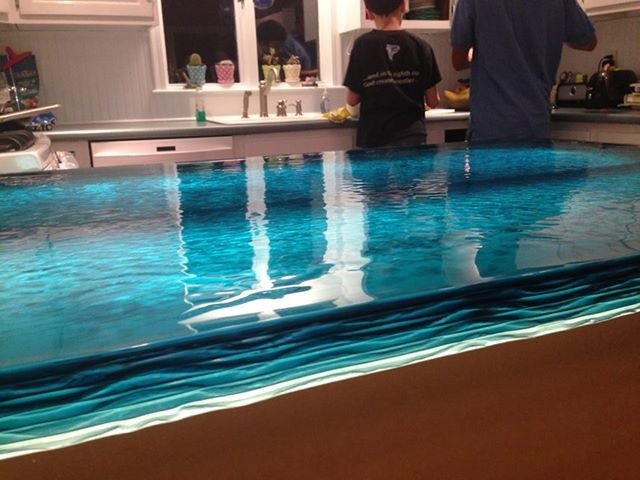 Blue Wave Glass Counter Top Modern Kitchen Boston By