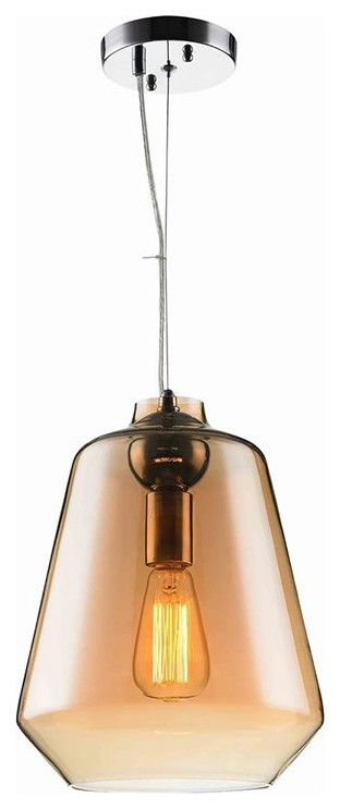Woodbridge Lighting Sanoma 1 Light Steel Pendant in Chrome/Plated Amber Smoke