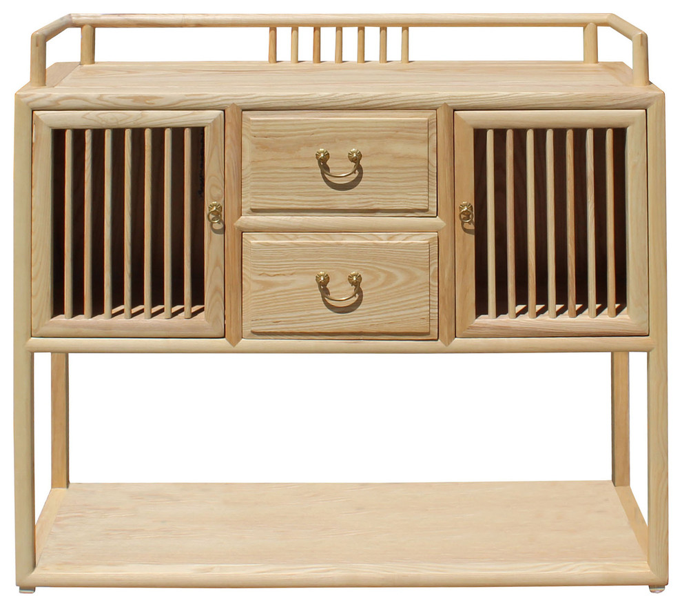 Chinese Raw Wood Open Display Side Table Transitional Side Tables