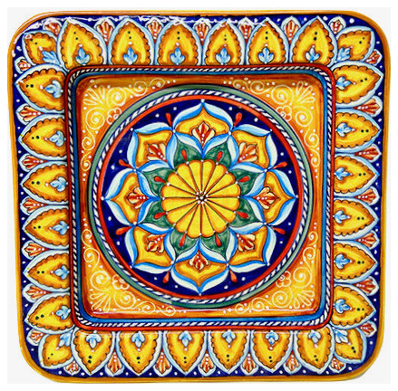 Deruta Ceramiche Sberna Antico Geometrico 12X12" Square Serving/Wall Platter