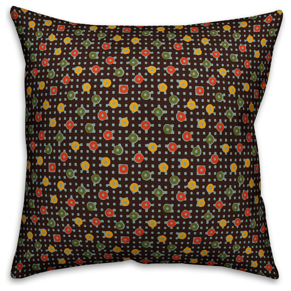 Multicolor Dots and Plaid Outdoor Throw Pillow, 16"x16"