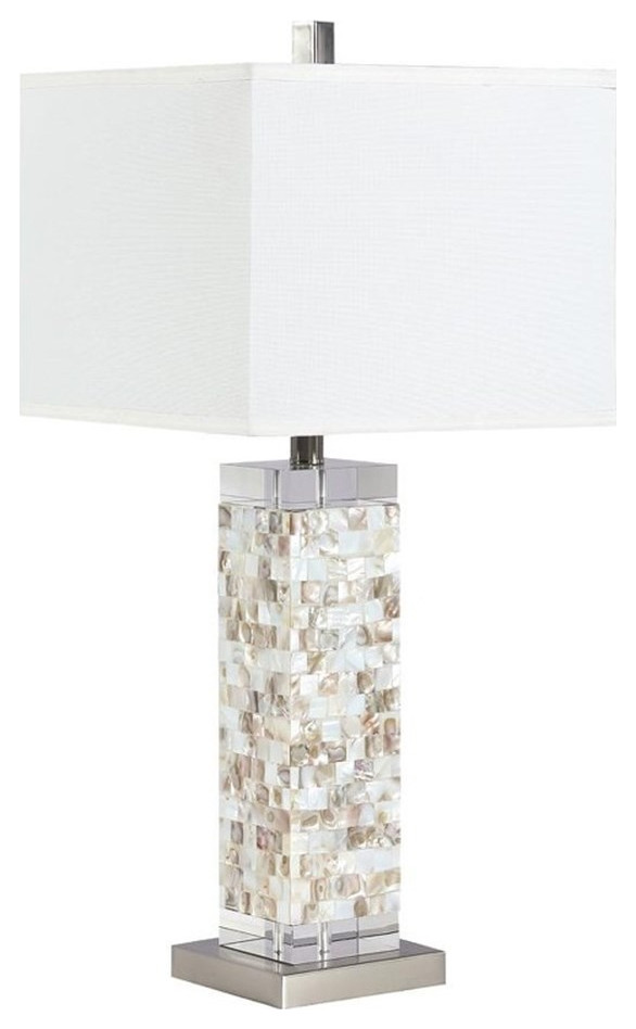 Coaster Capiz Square Shade Metal Table Lamp with Crystal Base White and Silver