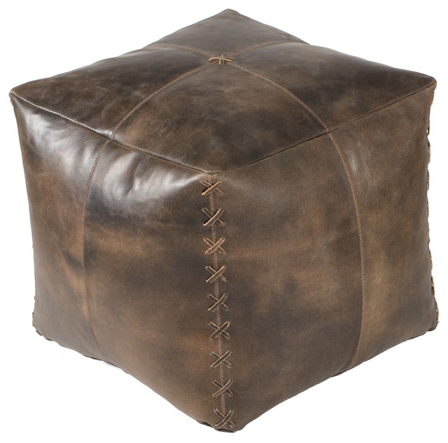 Harper Genuine Leather Pouf Transitional Floor Pillows And Poufs