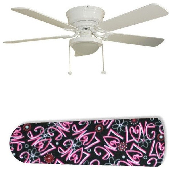 Girls Pink and Black Girly Love 52" Ceiling Fan with Lamp