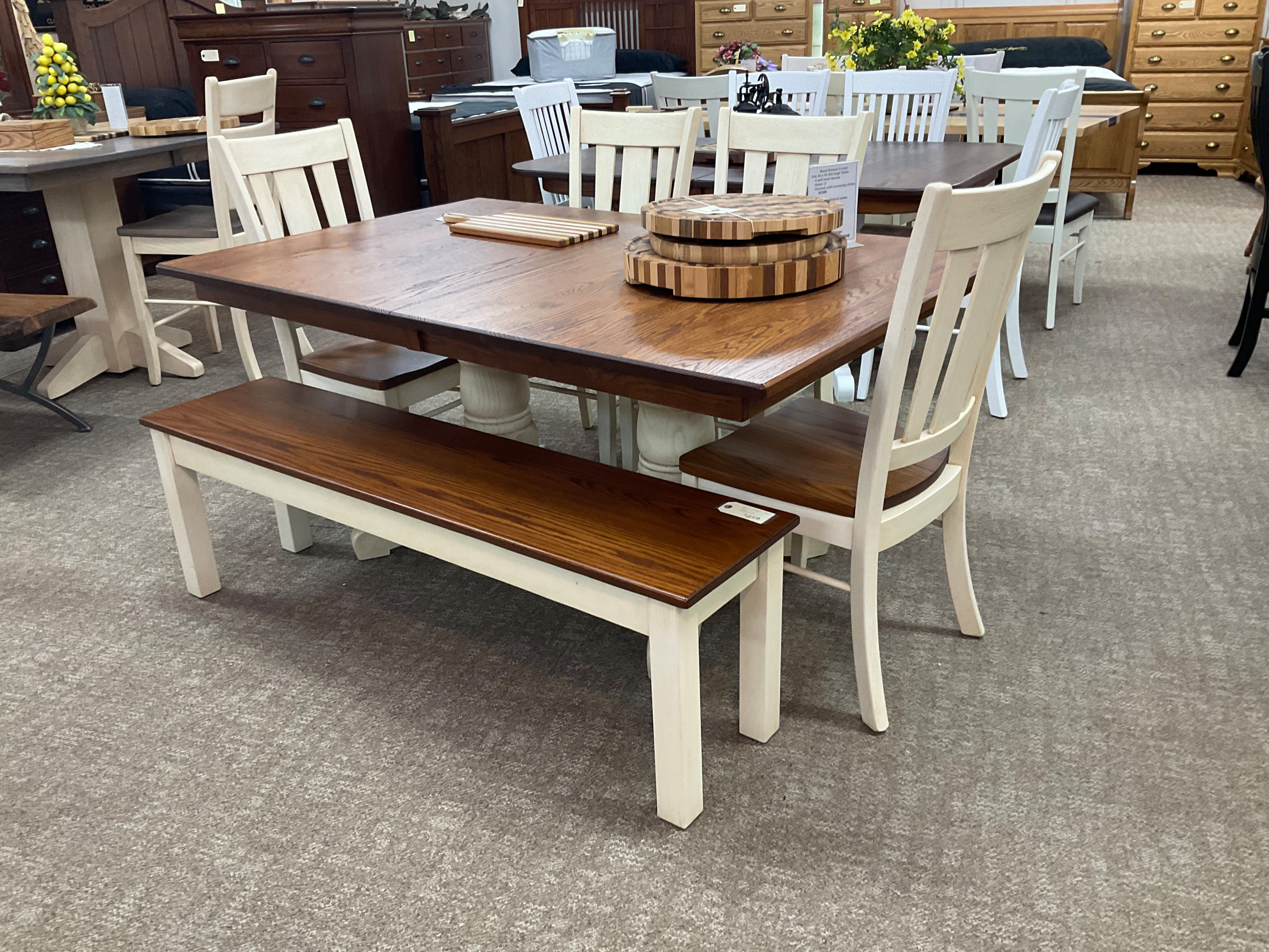 42x 66 4-leaf table. New carrington handplaned  top with 2 tone Oxford chairs