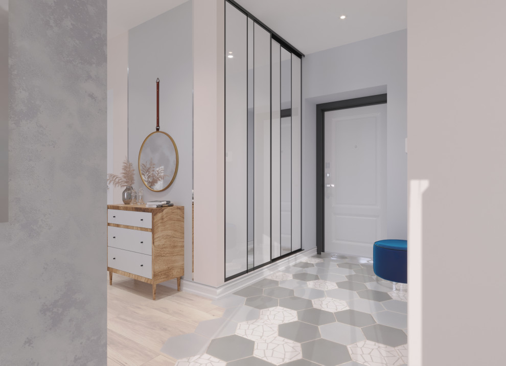 Дизайн интерьера однокомнатной квартиры-студии в стиле Контемпорари.