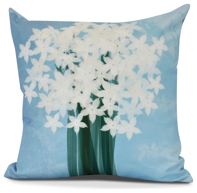 Paperwhites Floral Print Outdoor Pillow Light Blue