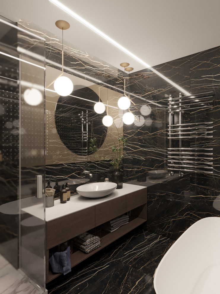 Ванная в темных тонах. Визуализация