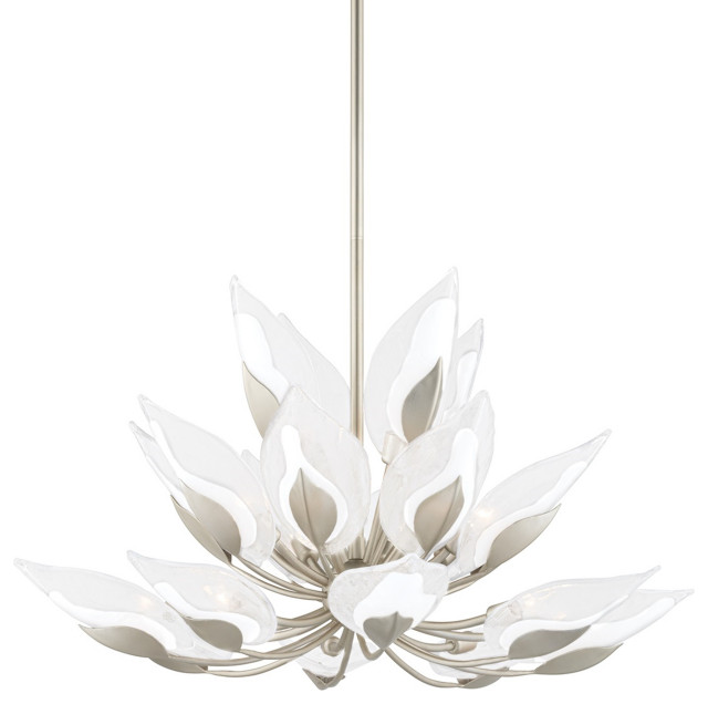 Blossom 20-Light Chandelier Silver Leaf Finish Clear Glass