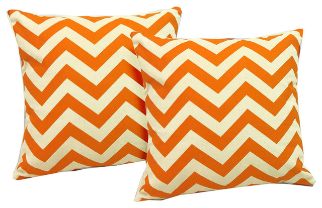 RoomCraft Orange Chevron Throw Pillow Cover Set 16x16 Geometric Shams