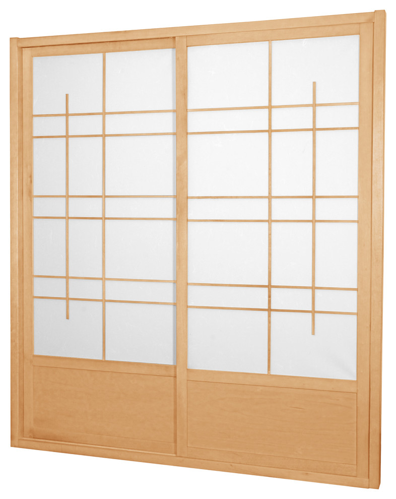 7' Tall Eudes Shoji Sliding Door Kit, Double, Sided Asian Screens And Room Dividers by