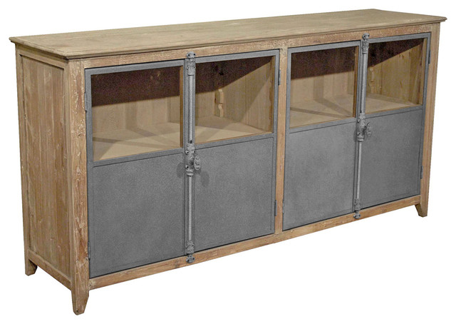 Chaucer Industrial Loft Limed Wood and Metal Sideboard Storage Cabinet