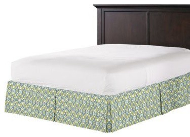 Woven Green and Blue Ikat Bed Skirt, Pleated