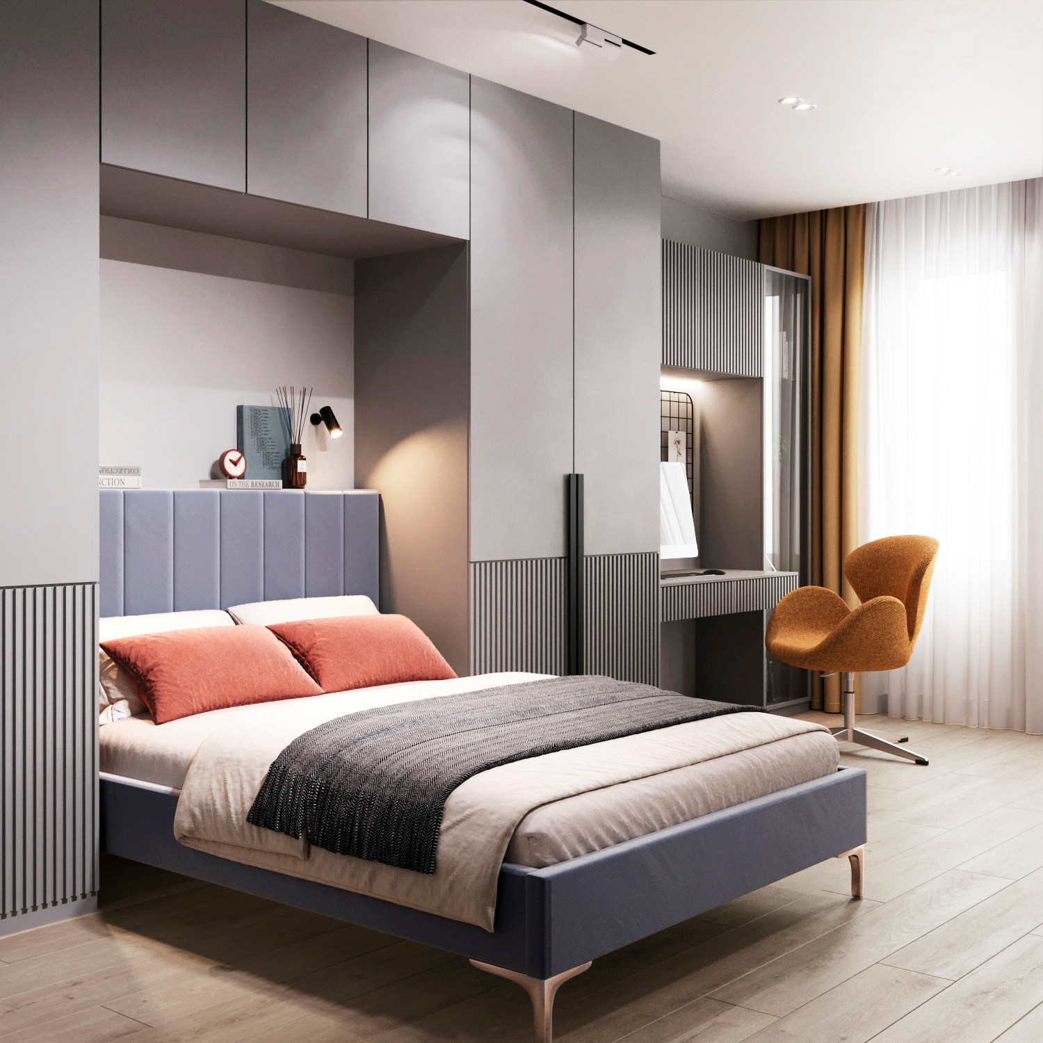 Спальня с рабочим местом для молодой девушки