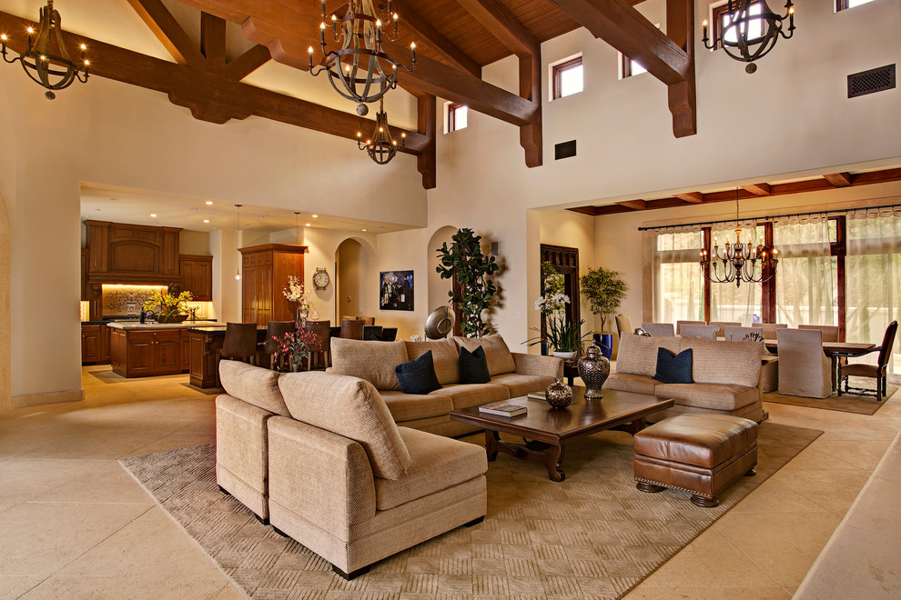 Design ideas for a large mediterranean living room in Orange County.