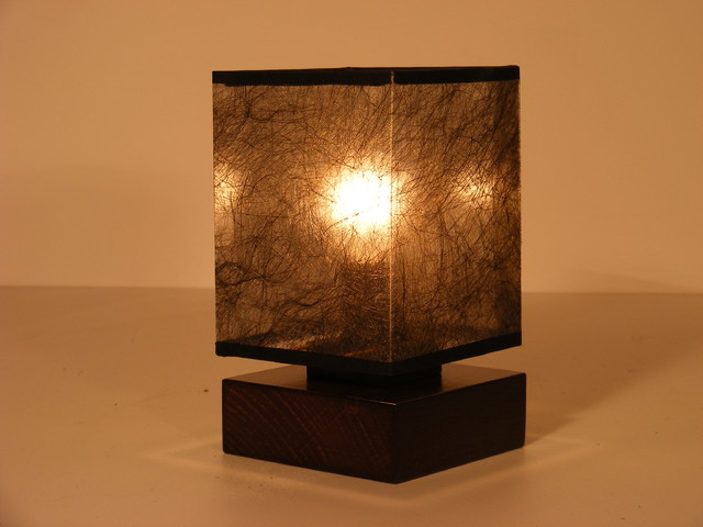 BASARI table lamp one light square wood wenge brown base with dark ...