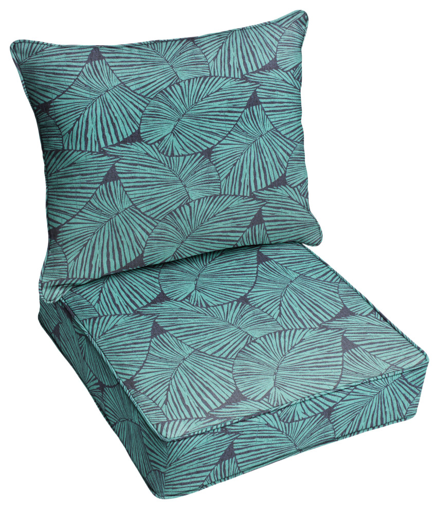 Blue Tropical Outdoor Corded Deep Seating Pillow and Cushion Set, 23x27x5 Tropical Outdoor