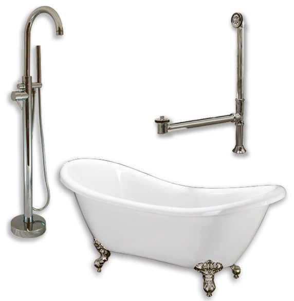 68" Double Slipper Clawfoot Tub, Freestanding Modern Gooseneck Plumbing