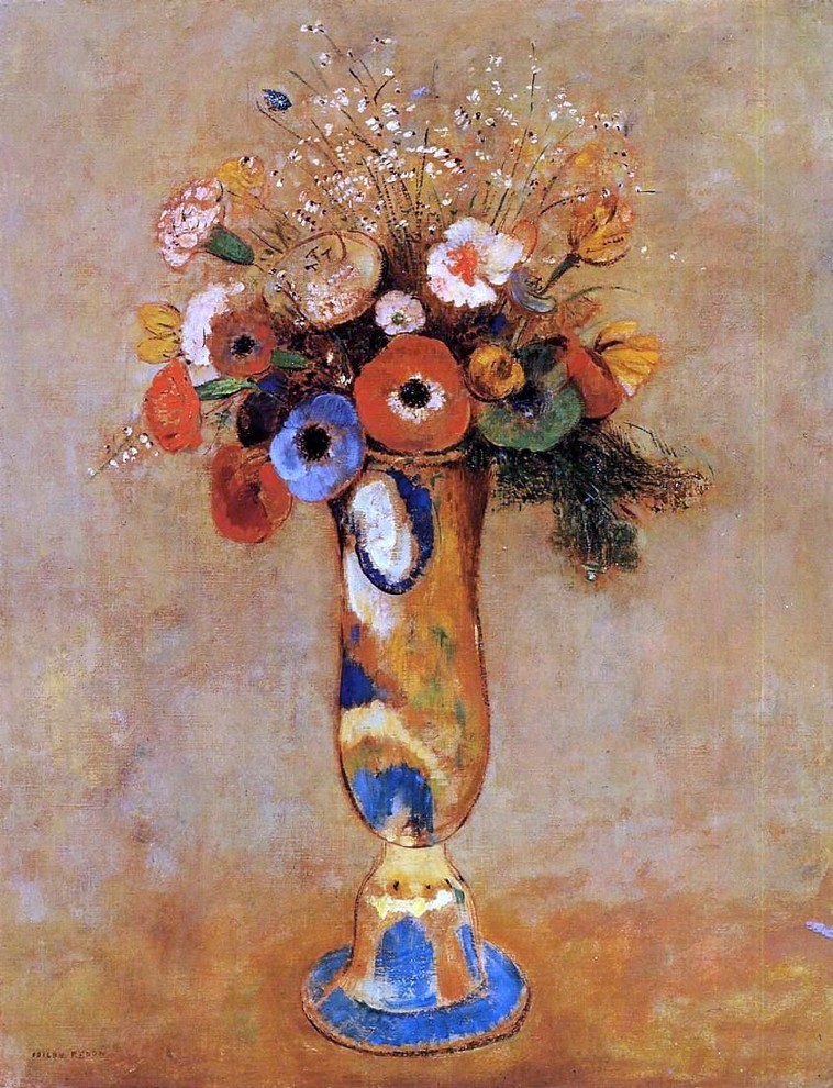 Odilon Redon Wildflowers in a Long Necked Vase Print