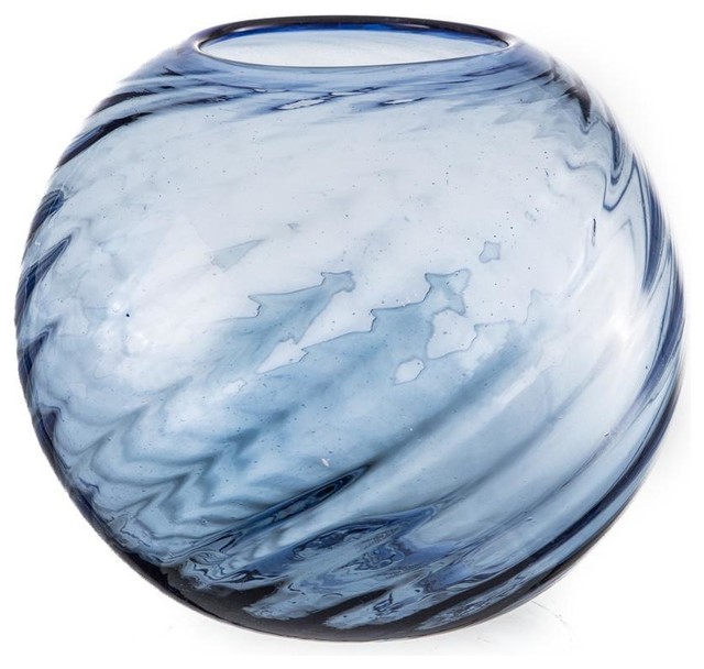 Fishbowl Vase, 10" Denim Twirled Contemporary Vases by Worldly
