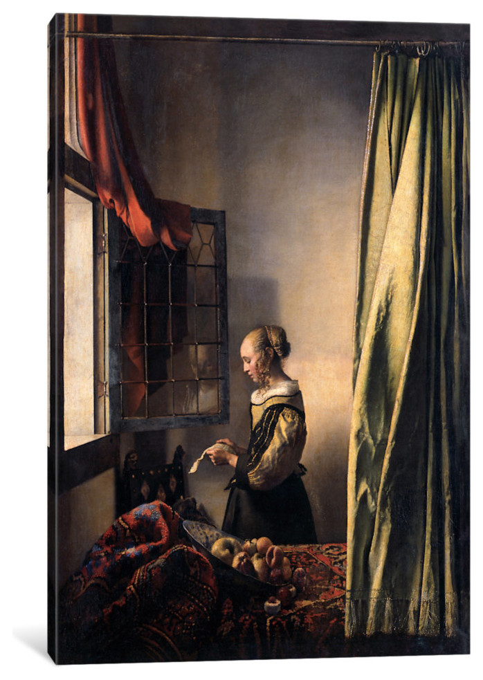 "Girl Reading A Letter At An Open Window" Wrapped Canvas Print, 40x26x1.5