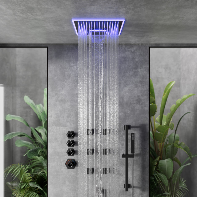 Music Thermostatic Shower System 16" Rainfall LED Shower Head ...