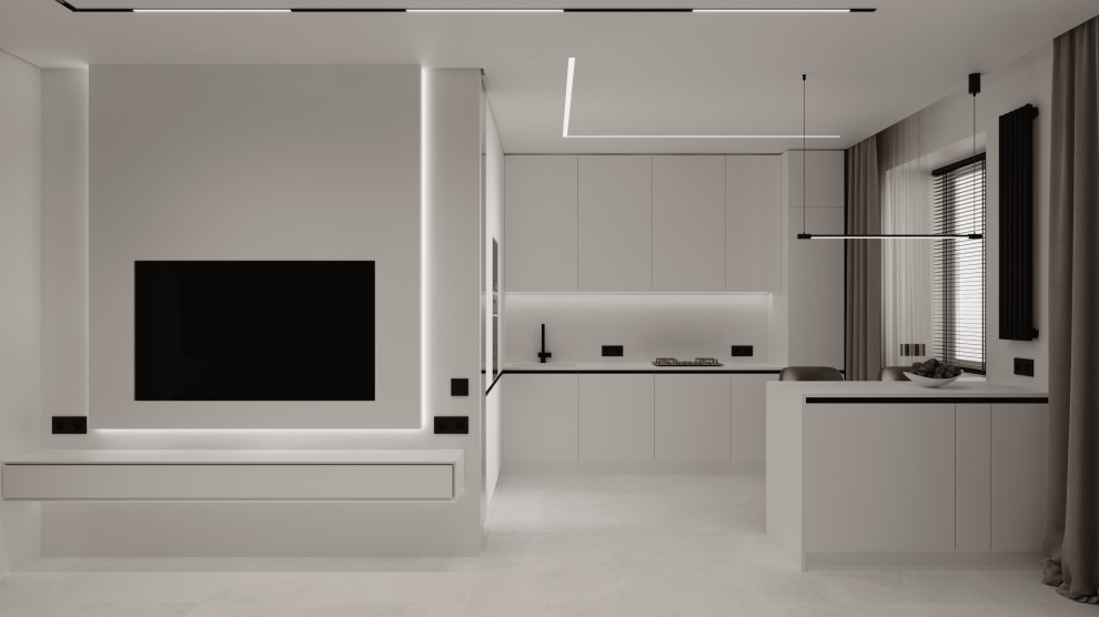 Монохромный минимализм в дизайне квартиры 100 кв. м. для семейной пары