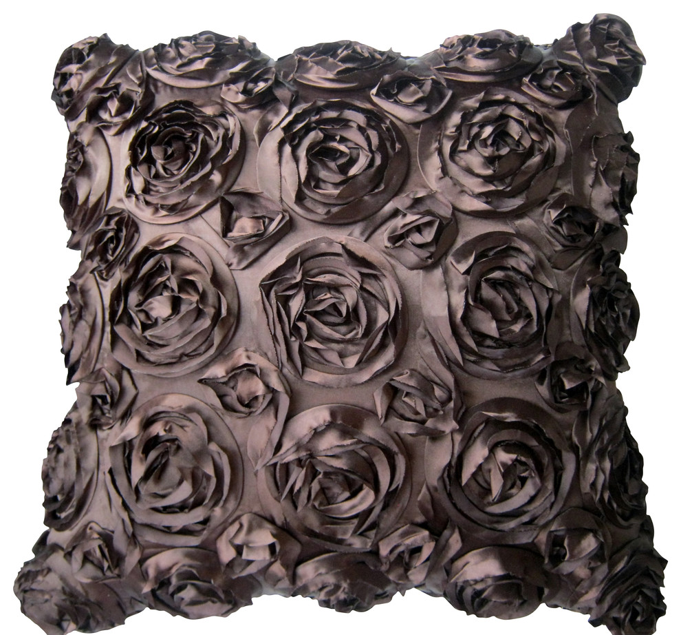 Textured Rose Pillow, Chocolate, 20"x20", Without Insert