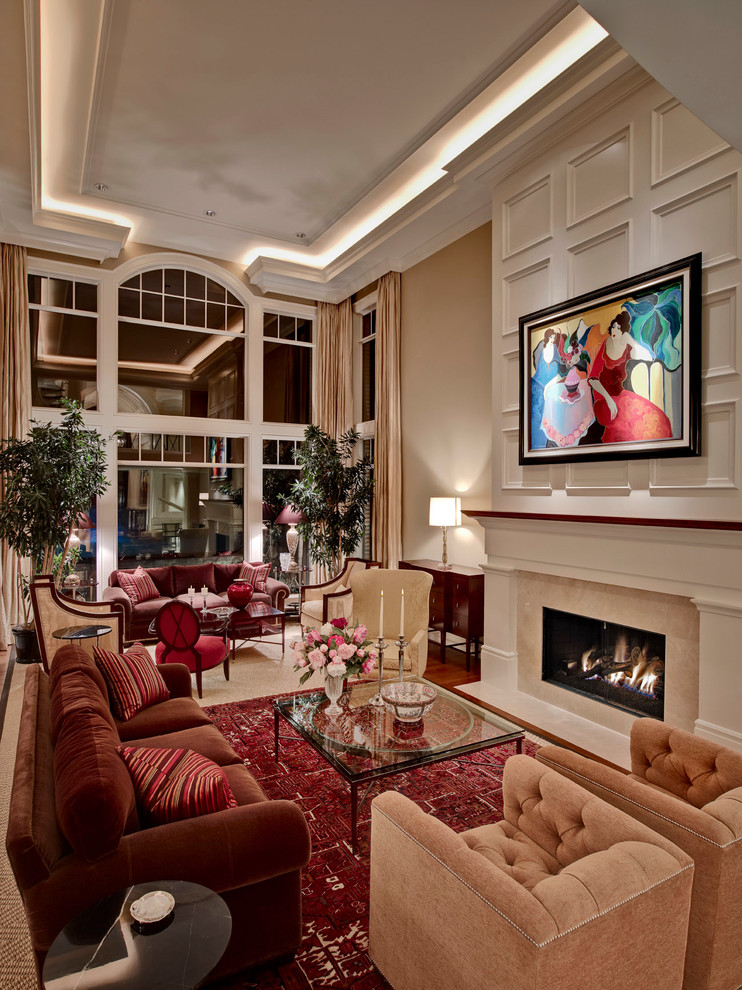 Photo of a transitional open concept living room in Detroit.