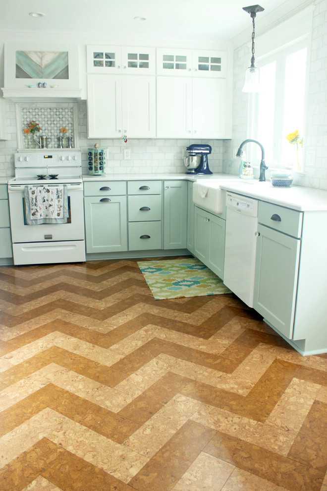 Inspiration for a traditional kitchen in Other with cork floors.