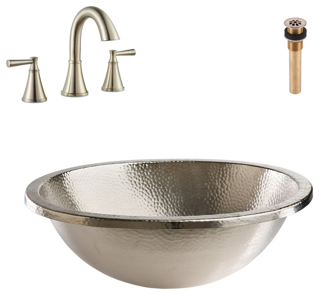 Edison Nickel 18.75" Round Dual Flex Bath Sink with Cantara Faucet Kit