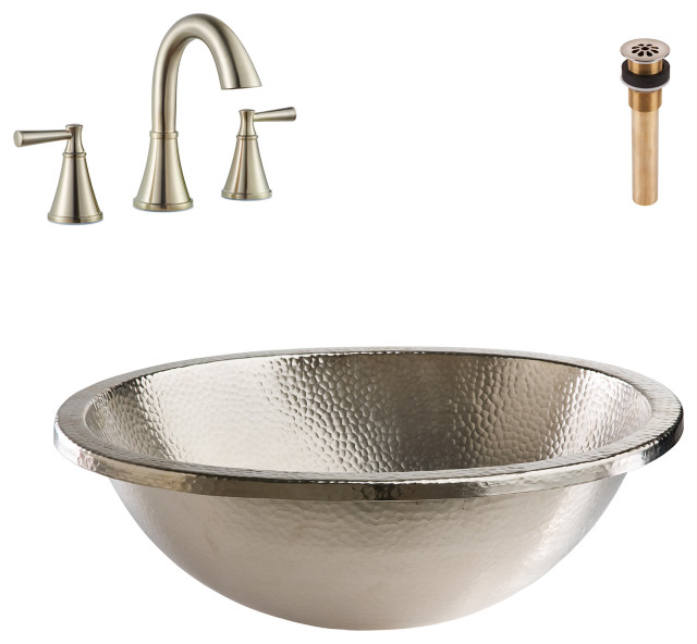 Edison Drop, or Undermount Nickel Bath Sink, Cantara Faucet and Drain