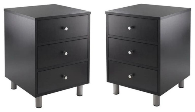 Home Square Three Drawers Wood Accent Table Set in Black (Set of 2 ...