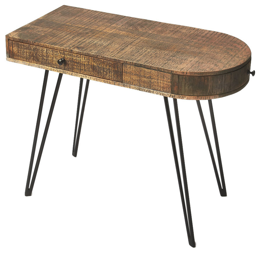 Offex Handcrafted Mango Wood Writing Desk with Metal Legs Industrial