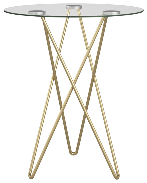 Zoey Round Side Table, Clear Tempered Glass With Matte Brushed Gold