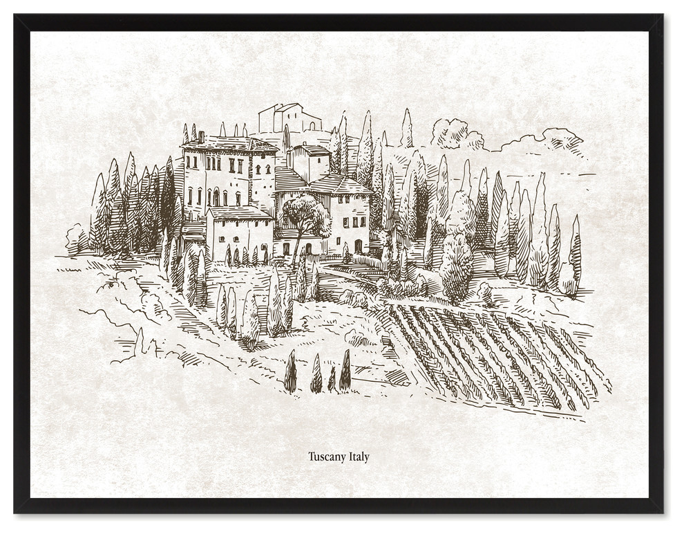 Tuscany Italy Winery Print on Canvas with Picture Frame, 13"x17"