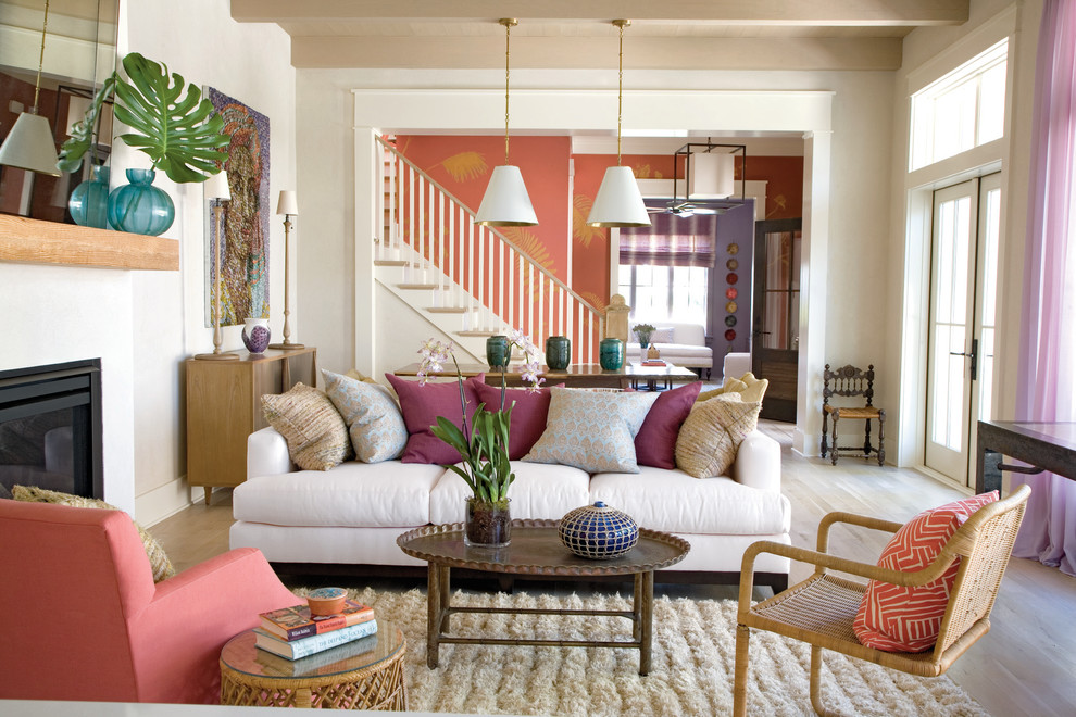 Transitional living room in Charleston with grey walls.