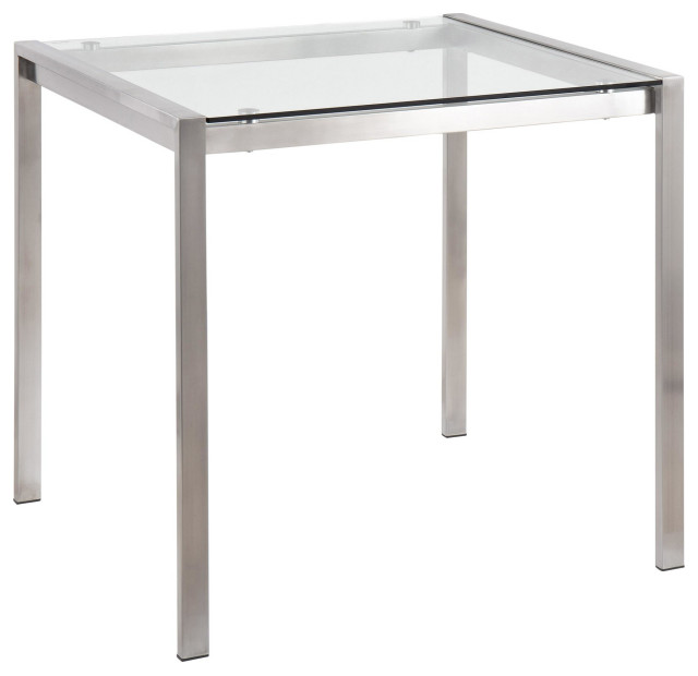 Fuji Table, Stainless Steel, Clear Glass