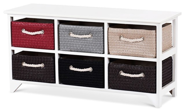 Wooden Basket Storage Chest With 6 Drawer Baskets Contemporary