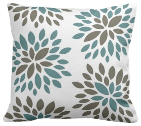 Dahlia Organic Pillow Cover, Light Teal/Khaki/Natural, 18x18